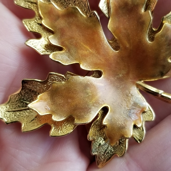 Relisted -vintage Autumn leaf brooch gold brown orange pin - Picture 6 of 8